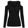 thumbnail image 5 of Ruffle V Neck Blouses for Women's Cold Shoulder Shirts - V-Neck Ribbed Slim Fits Tops - Stretchy Comfy Long Sleeve Daily Layering Base Top, 5 of 7
