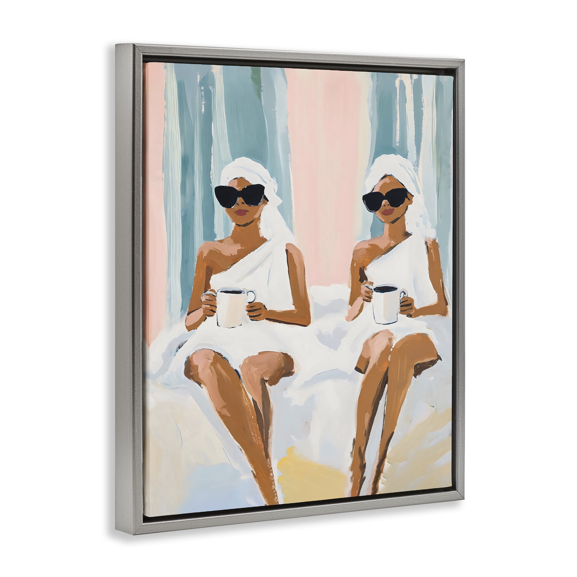 Stupell Industries Girls Spa Day with Coffee Gray Framed Floater Canvas Wall Art, design by The Prints Vibe