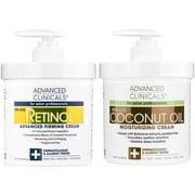 Advanced Clinicals Moisturizing Coconut Oil Body Cream + Anti Aging Retinol Body Cream. Set of Two 16 fl oz