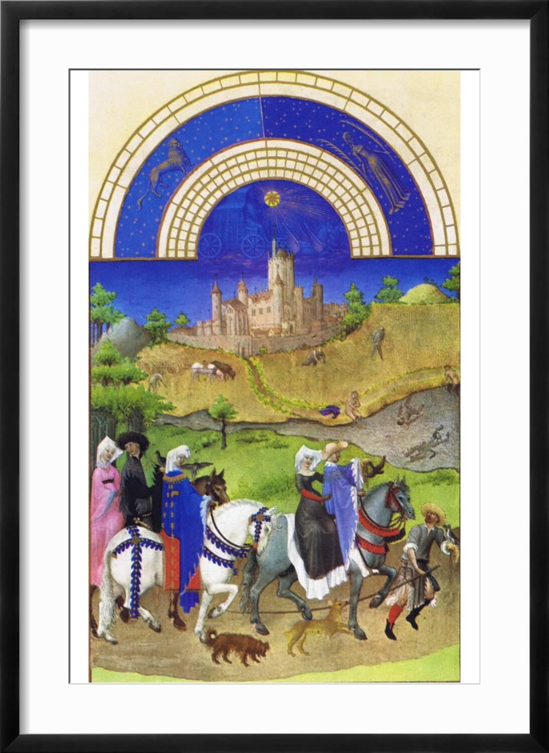 Art.com Le Tres Riches Heures Du Duc De Berry - August Art Print by Paul Herman & Jean Limbourg, Black Frame Wall Art, 21" x 29"