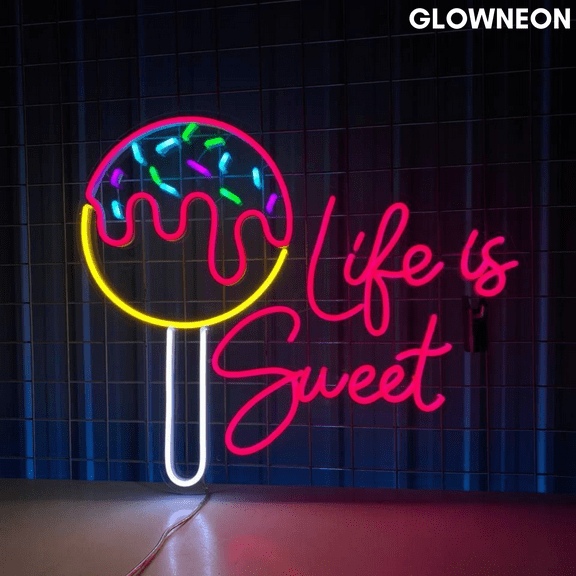 Glowneon Life Is Sweet Neon Sign, Candy Led Sign, Candy Shop Wall Art
