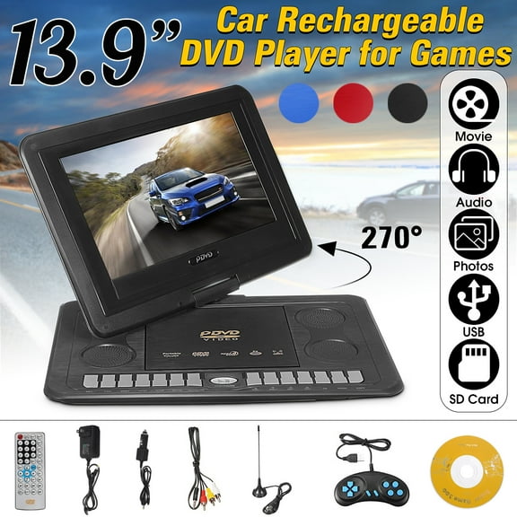 13.9" Portable DVD Player, with 10.1" HD 270? Rotatable Display Screen,800x480 Resolution 16:9 LCD Screen 110-240V, DVD Player for Car