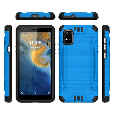 Compatible for ZTE Avid 589 Lining Brushed Hybrid Phone Cover Case - Blue
