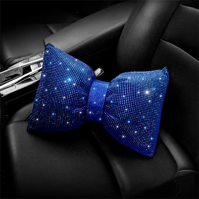 2023 Shiny Rhinestone Bow Car Headrest Neck Pillow for Women Driver Back Support and Relaxation Accessory