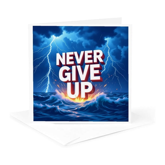 3drose, a Thunderstorm over the Ocean. Waves, Flames. Never Give up Art Gift, 1 Greeting Card with Envelope