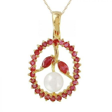 Foreli 1.1CTW Ruby And Pearl 14K Yellow Gold Necklace