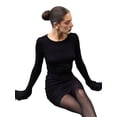 thumbnail image 5 of Women'S Long Sleeve Casual Mini Dress Crew Neck Stretchy Bodycon Party Club Short Dresses Black M, 5 of 9