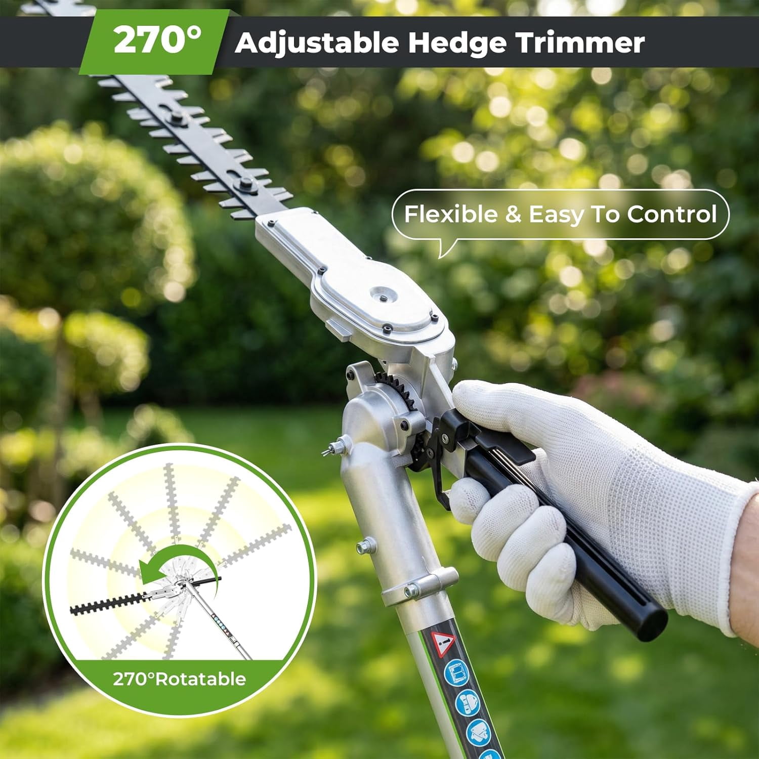 EAYSG Gas Hedge Trimmer 2 Cycle with Extension Pole, 17-inch 36cc Gas Powered Pole Hedge Trimmer with Dual Sided Dual Action Blade, Great for Trimming Shrubs, Bushes