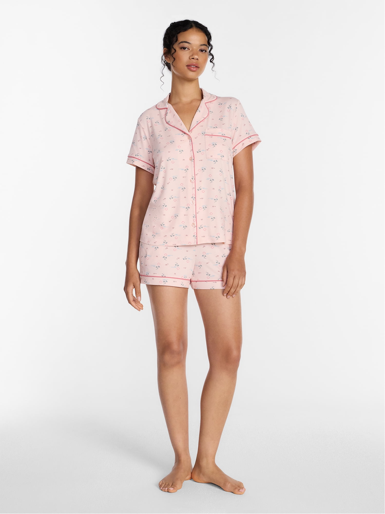 Joyspun Women's Dreamy Soft Collection Notch Collar Top and Shorts Pajama Set, 2-Piece, Sizes XS-3X