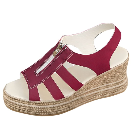 Xugsiok Wedges Sandals for Women Summer Espadrille Shoes Ankle Strap Beach Slide Sandals Comfortable Casual Open Toe Flatform Sandal with Zipper