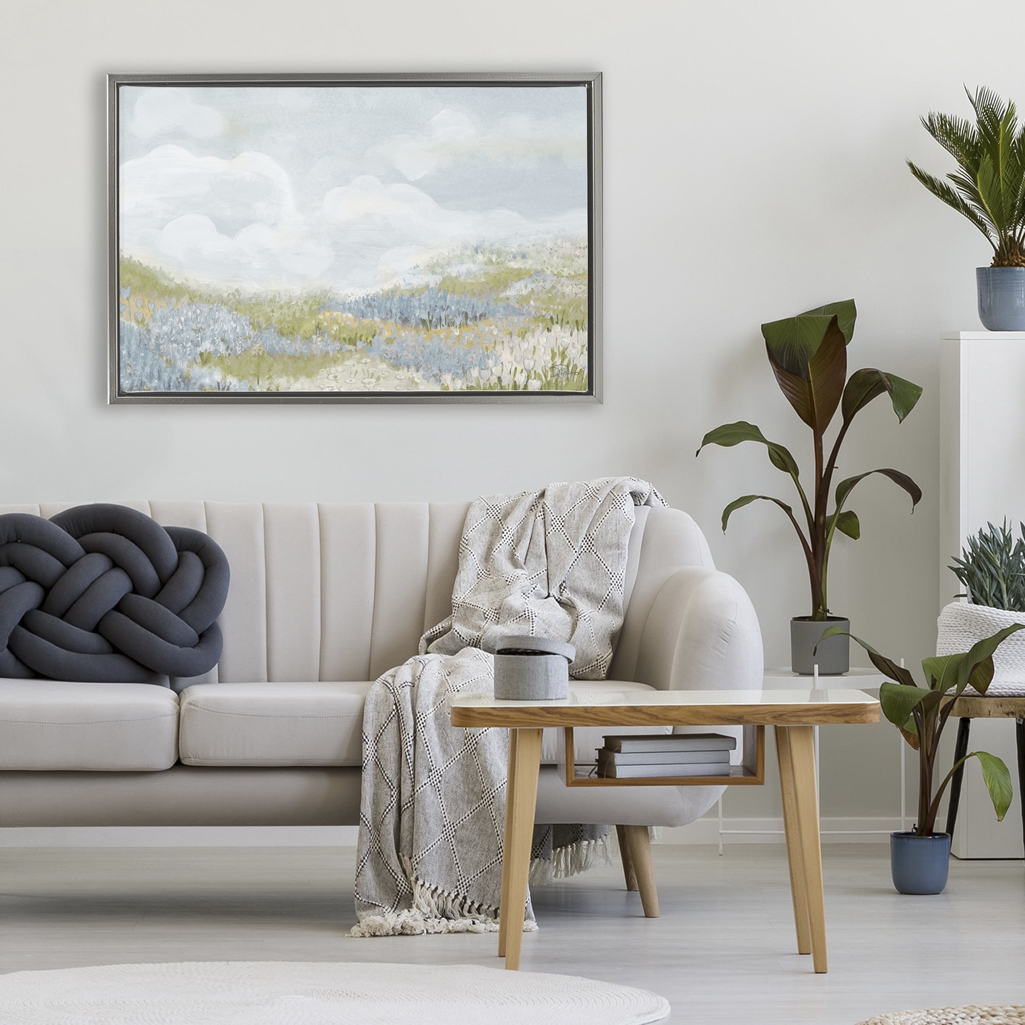 Stupell Industries Blue Floral Meadow Gray Framed Floater Canvas Wall Art, design by Patricia Pinto
