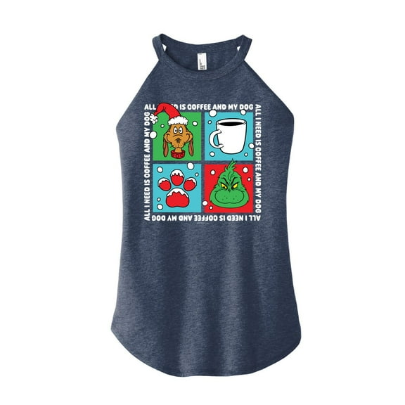 The Grinch - Grinch Coffee And Dog Grid - Juniors High Neck Tank Top