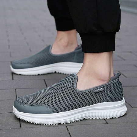 Aayomet Men Sneakers Wide Fashion Summer Men Breathable Mesh Shallow Mouth Slip On Lightweight Casual Shoes Gray 10.5