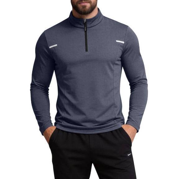 YSUEJPF Gym T Shirts for Men Mock Neck Zippered Stretchy Long Sleeve Workout Shirts Lightweight Athletic Tops