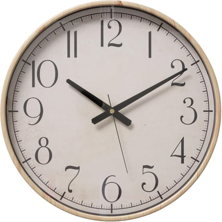 Modernist Home Wall Clock, Quartz Movement, Faux Wood Frame, 15 Inches Diameter, 1 AA Battery (Not Included) Round, Analogue, Second Hand, Retro