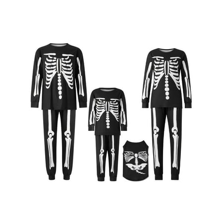 

SHIBAOZI Family Matching Halloween Pajamas Skeleton Print Round Neck Long Sleeve Tops+ Long Pants for Parents Kids