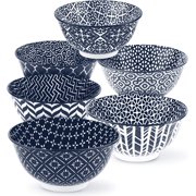 Kook Cereal Bowls Ceramic Designs, 18 Oz, Set of 6, Blue