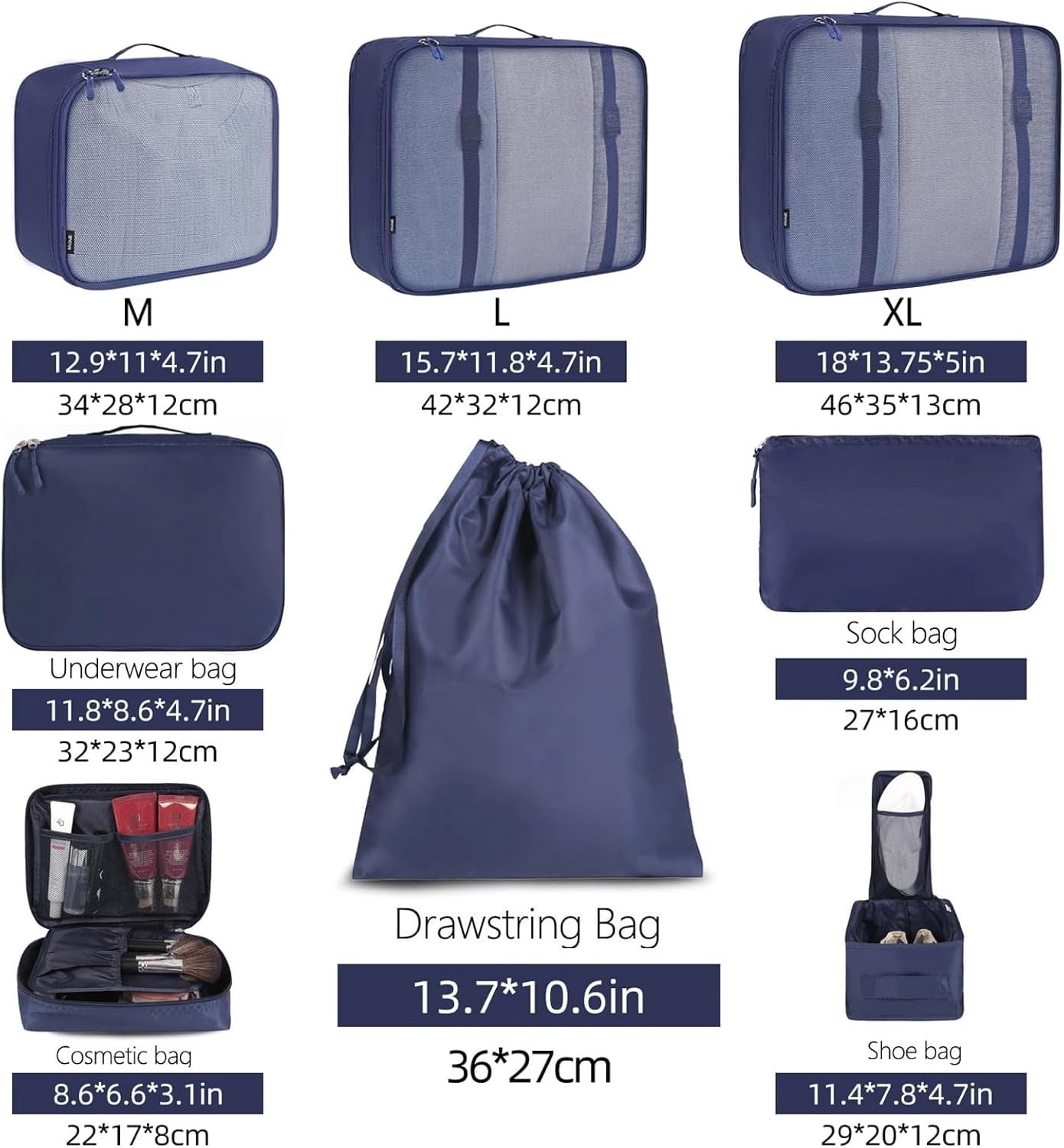 Mygreen 8 Set Packing Cubes Luggage Packing Organizers for Travel Accessories-Cream