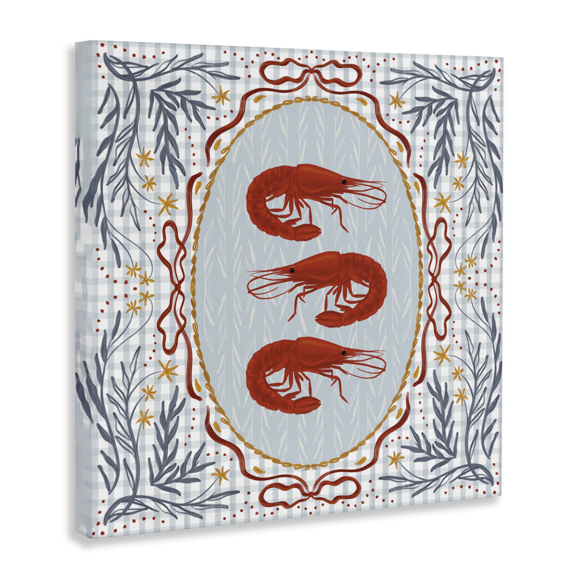 Stupell Industries Prawn Trio on Blue Gingham Canvas Wall Art, design by Vero Illustrates