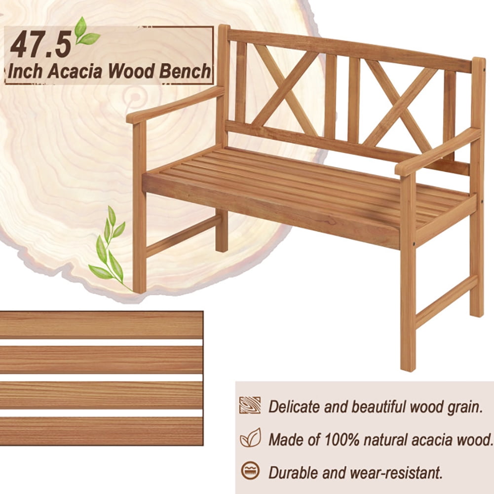 Aimee Lii 2-Person Wood Outdoor Bench with Cozy Armrest and Backrest, Outdoor Deck Furniture