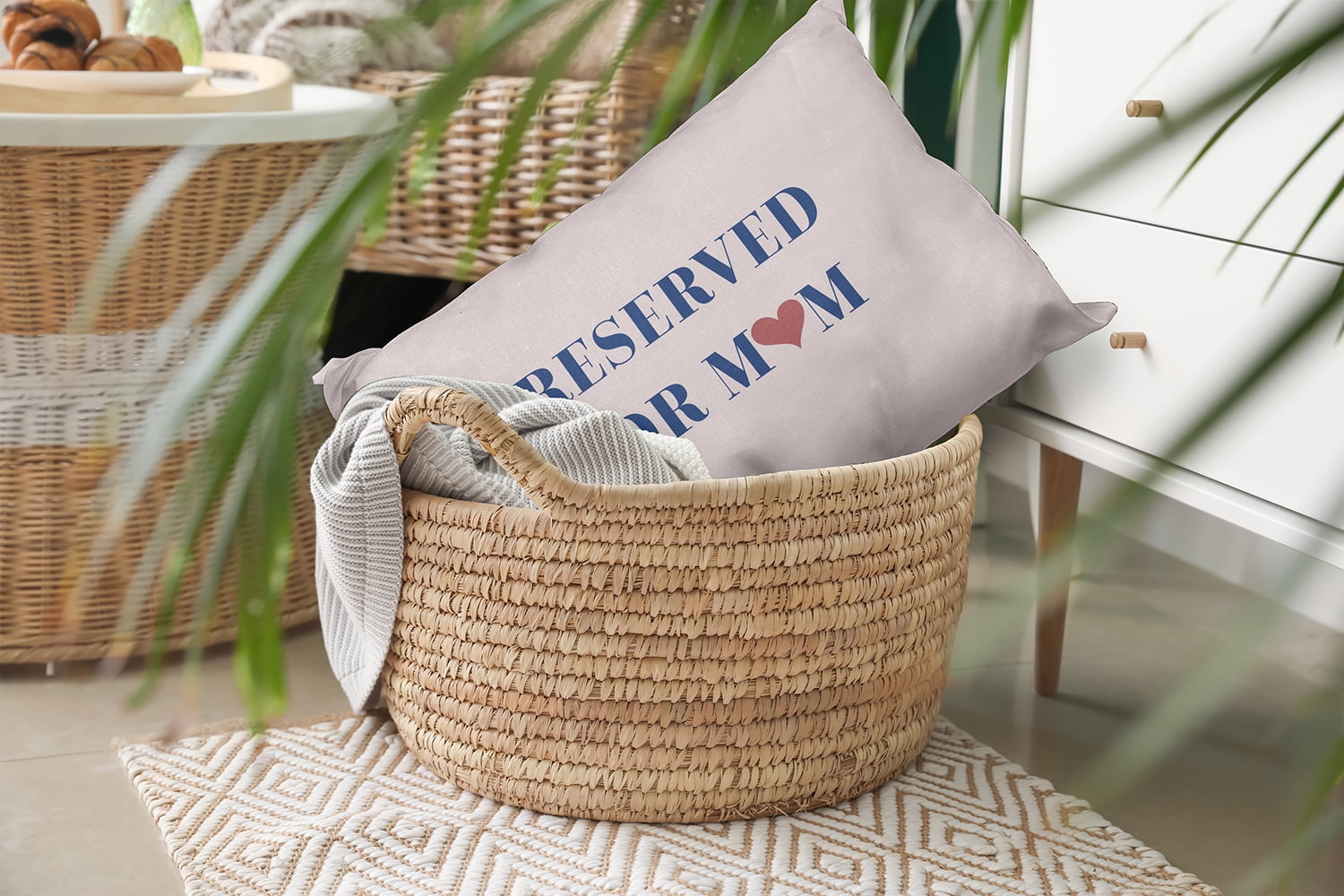 Simply Daisy 14x20-inch Rectangle Reserved for Mom Poly Throw Pillow, Nautical Navy Qty 1