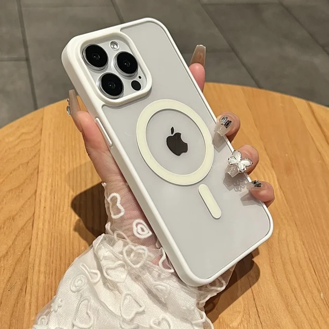 Funda de teléfono con carga magnética de titanio Natural mate para iPhone 16 15 14 13 12 11 Pro Max Plus Mini magsafe cubierta dura a prueba de golpes White For iPhone 12 Pro