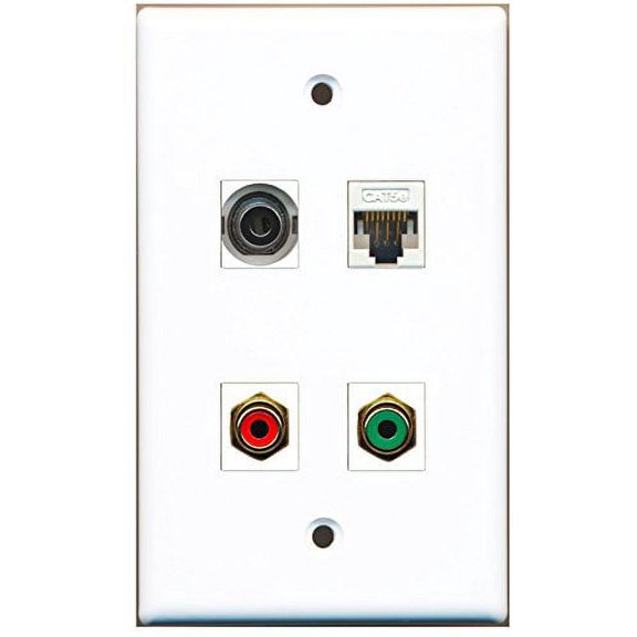 RiteAV - 1 Port RCA Red 1 Port RCA Green 1 Port 3.5mm 1 Port Cat5e Ethernet White Wall Plate