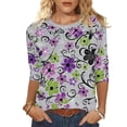 thumbnail image 1 of Camiseta de Manga Larga de Mujer con Cuello Redondo Impreso Floral 3/4 Manga Blusa Casual Estirable Suave, Camisetas de Manga 3/4 para Mujeres, 1 of 5