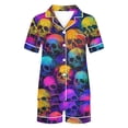 thumbnail image 5 of SwiftWear Halloween pajamas Women 2 Piece Satin Pajama Set Short Sleeve Button Down Shirt with Pocket & Shorts Cute Pjs Loungewear, 5 of 8