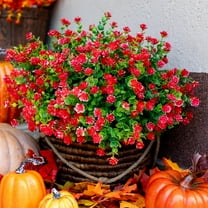 12 Bundles Artificial Faux Flowers & Greenery Plants,Realistic UV-Resistant Plastic Shrubs Bushes for Indoor/Outdoor Decor - Home, Porch, Patio Garden (Red)