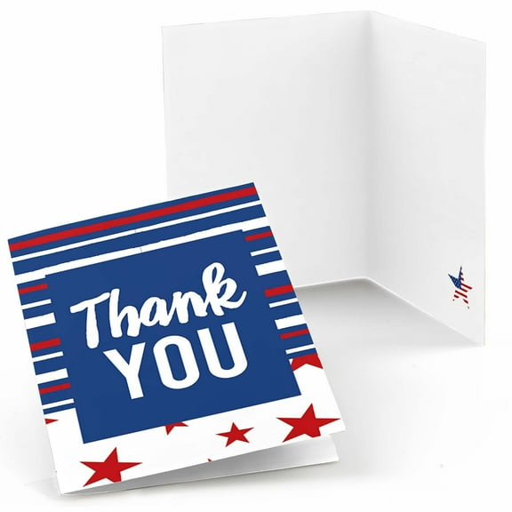 Big Dot of Happiness Stars and Stripes - Memorial Day, 4th of July and Labor Day USA Patriotic Party Thank You Cards (8 Count)