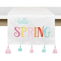Decorae Spring Table Runner, "Hello Spring" Easter and Seasonal Fabric Table Decor 71 x 13 Inches
