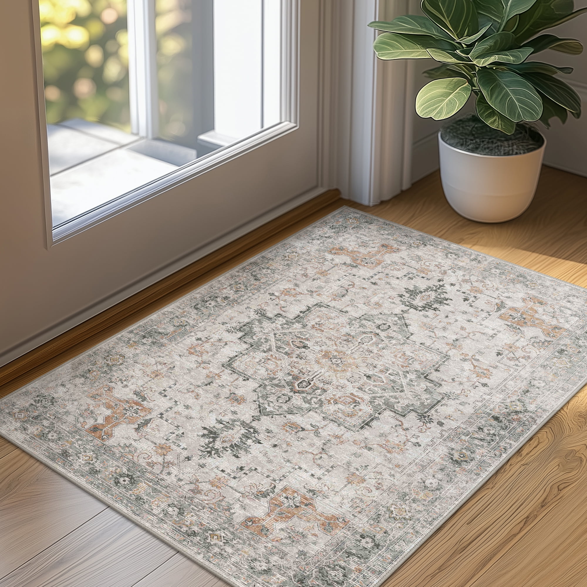 KUETH Modern Area Rug 2x3 Light Taupe Brown Low Pile Washable