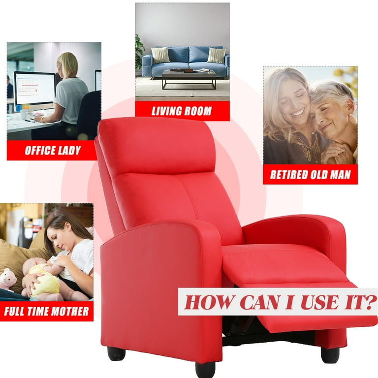 Recliner Chair for Living Room Recliner Sofa Reading Chair Winback Single Sofa Modern Reclining Chair Easy Home Theater Seating Lounge with PU Leather