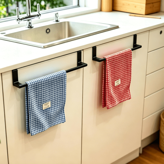 Over Door Towel Rack for Cabinet Dish Towel Holder Kitchen Towel Bar for Tea Towels,Over The Door Hand Towel Hanger for Kitchen Bathroom Cupboard(2 Pack Black)