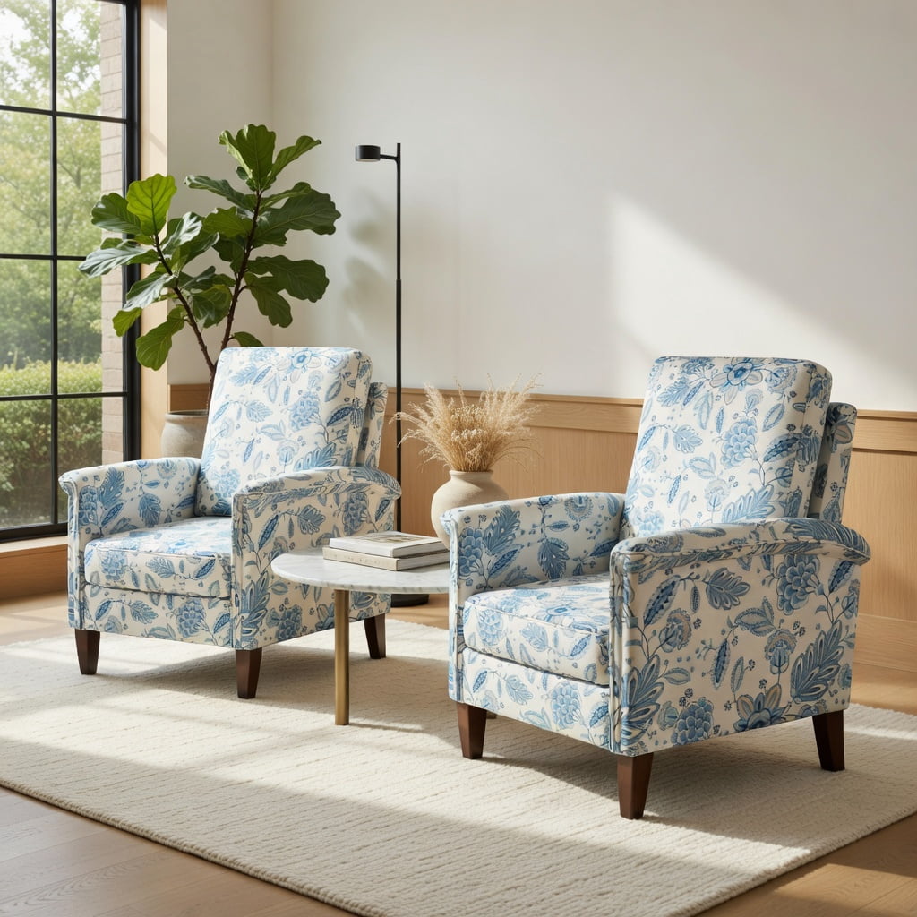 Hommoo Farmhouse Boho Accent Chair with Solid Rubber Wood Legs, High-Back Linen Upholstery, Ergonomic Design, Living Room, Bedroom, Blue