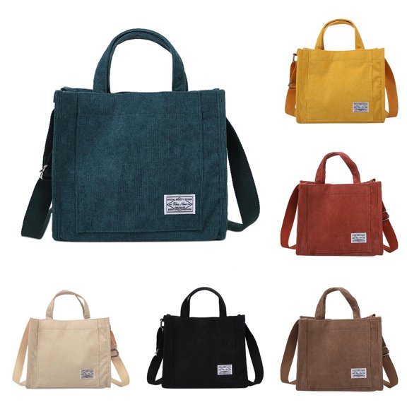 CUZIBR Corduroy Tote Bag Handles Adjustable Detachable Strap Front Pocket Soft Casual Handbag For Students Girls School Daily Shopping Travel Outdoor Carry Bag