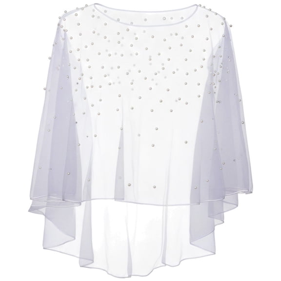 Vjnyvs Wedding Bridal Shawl, White Faux Pearl Cloaks for Women, Soft Tulle Capelet Beaded Cover Up, Evening Dress Shawl Prom Party Accessories