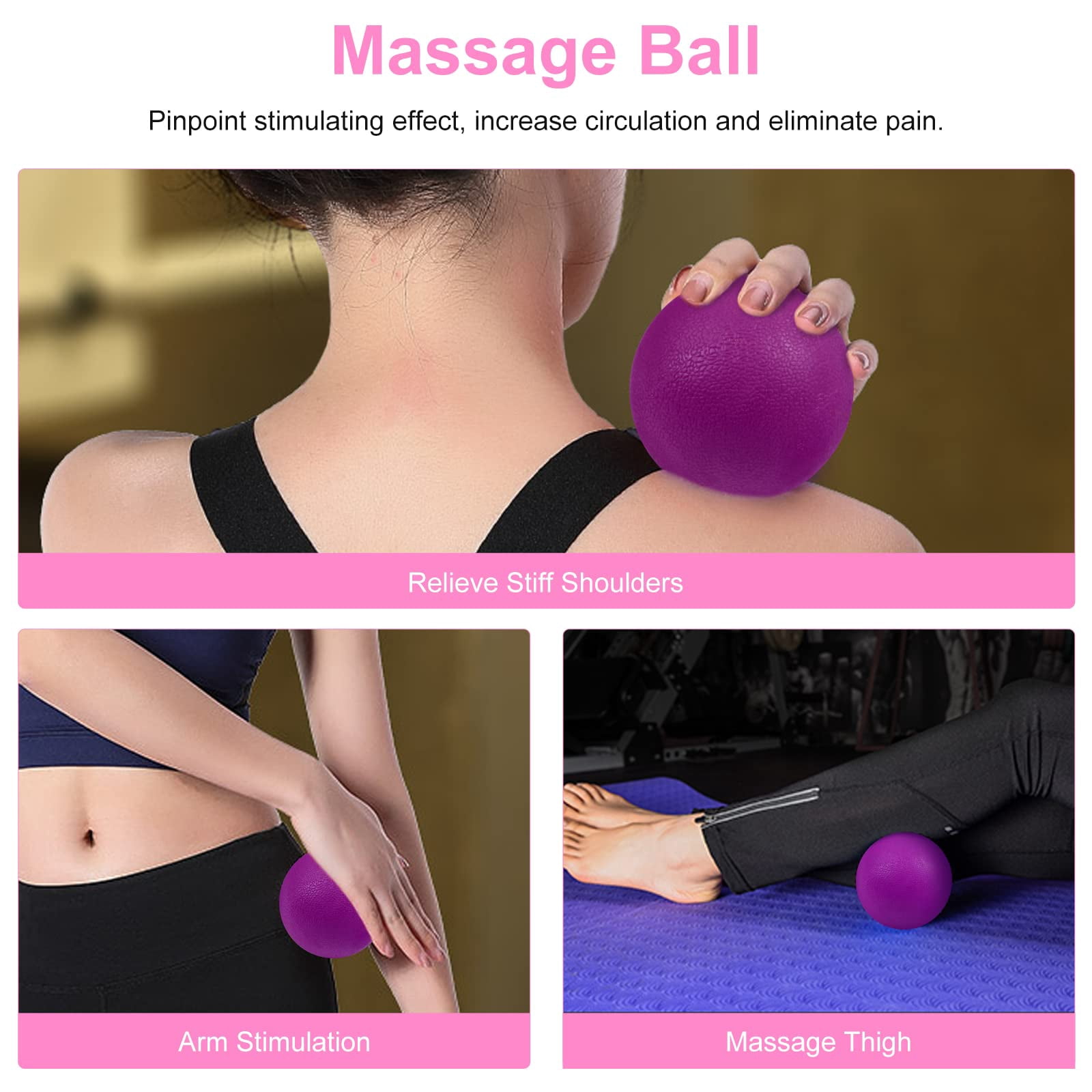5 In 1 Foam Roller Set Includes Hollow Core Massage  Yoga Stick Ball Fitness Stretching Strap Carrying Bag Towel (pink)