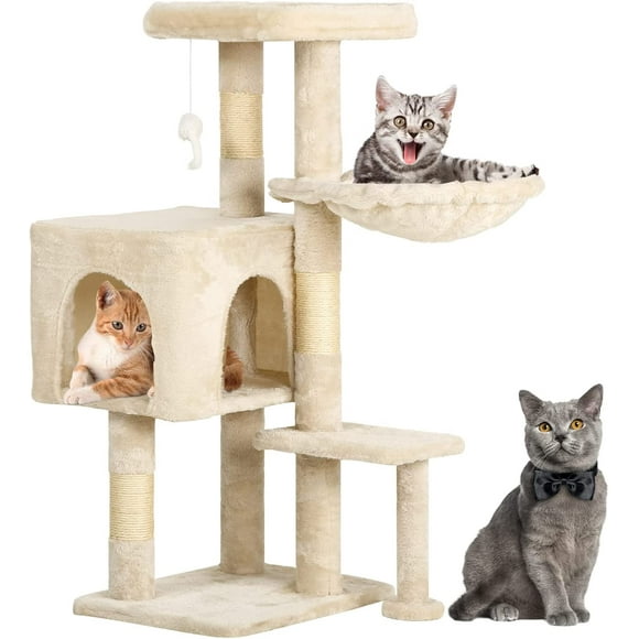 BestPet Cat Tree Tower Playground Cage Kitten 36 inches Activity Center Play House Furniture with Cat Scratching Post,Cat Hammock & Funny Toy(Beige)