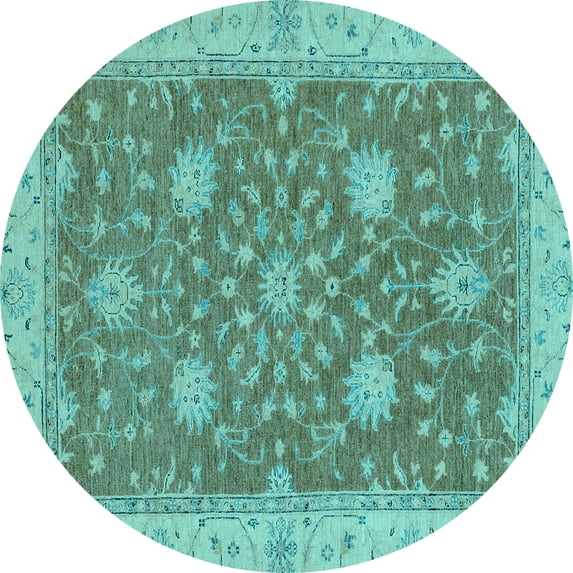 Ahgly Company Indoor Round Oriental Light Blue Traditional Area Rugs, 7' Round