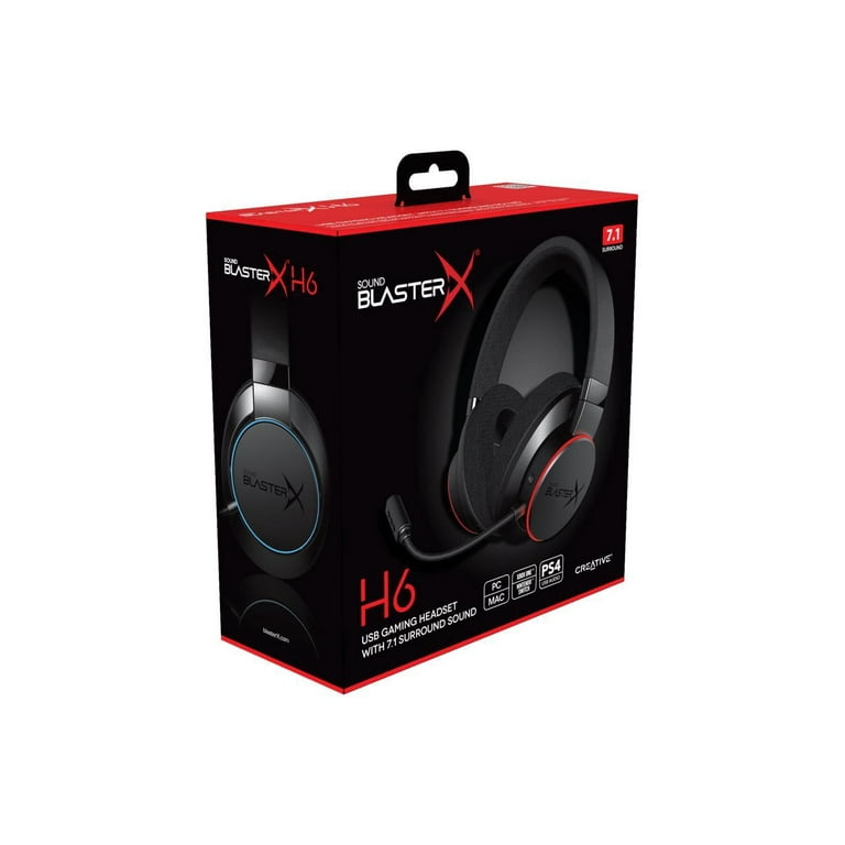 Sound BlasterX H6 - USB Gaming Headset with 7.1 Virtual Surround Sound,  Memory Foam Fabric Earpads, Hardware EQ Modes, and Ambient Monitoring -  Creative Labs (Pan Euro)