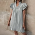 thumbnail image 5 of OSFVNOXV Womens Summer Dresses 2025 Ruffle Cap Short Sleeve V Neck Mini Dress Casual Loose Solid Flowy Cute A Line Sundress, 5 of 8