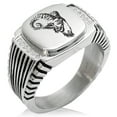 thumbnail image 1 of Stainless Steel Celestial Satyr Goat CZ Ribbed Needle Stripe Pattern Biker Style Polished Ring, 1 of 1