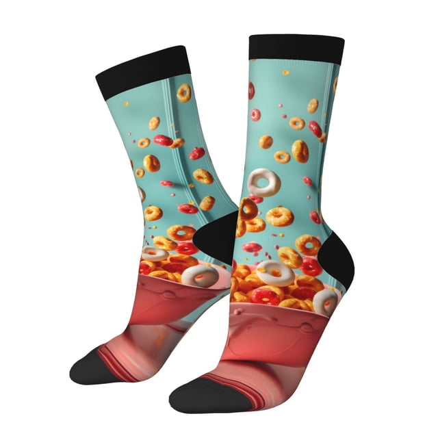 Kdxio Floating Colorful Cereal Print Unisex Crew Socks Casual Athletic Socks Novelty Socks Breathable Running Socks for Adult