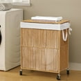 thumbnail image 4 of Laundry Hamper with Wheels, Handwoven Rolling Laundry Basket with Lid, Clothes Hamper with Divided Removable Liner Bag, 115L Large Capacity Laundry Sorter Laundry Room Organization, Natural, 4 of 5