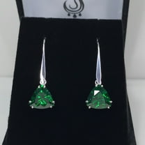 Beautiful 6ctw Trillion Cut Emerald Earrings Sterling Silver dangle earrings trending jewelry gifts May Birthstone