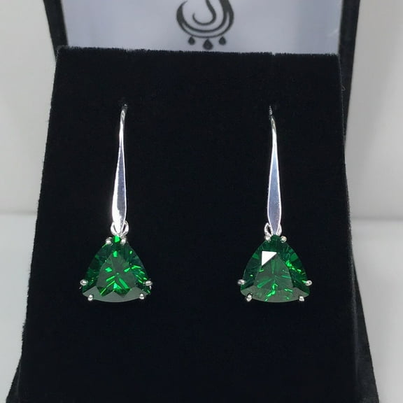 Beautiful 6ctw Trillion Cut Emerald Earrings Sterling Silver dangle earrings trending jewelry gifts May Birthstone