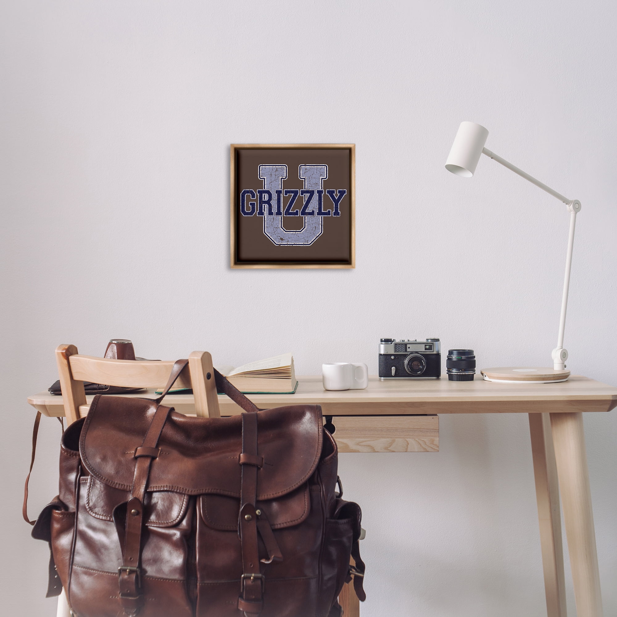 Stupell Industries Grizzly U College University Novelty & Humor Painting Brown Floater Framed Canvas Art Print Wall Art, 18 x 18