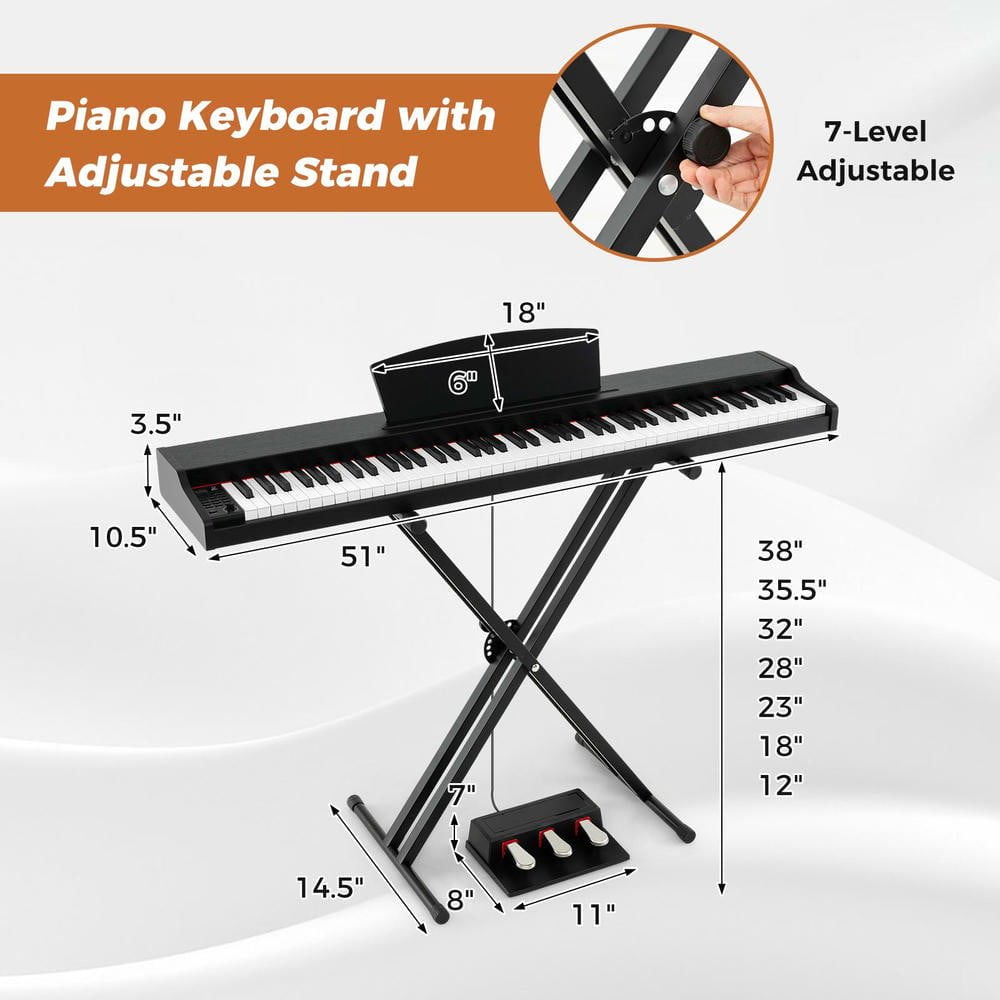 Resenkos 88-Key Keyboard Piano Set with Adjustable Stand & Bench - Black